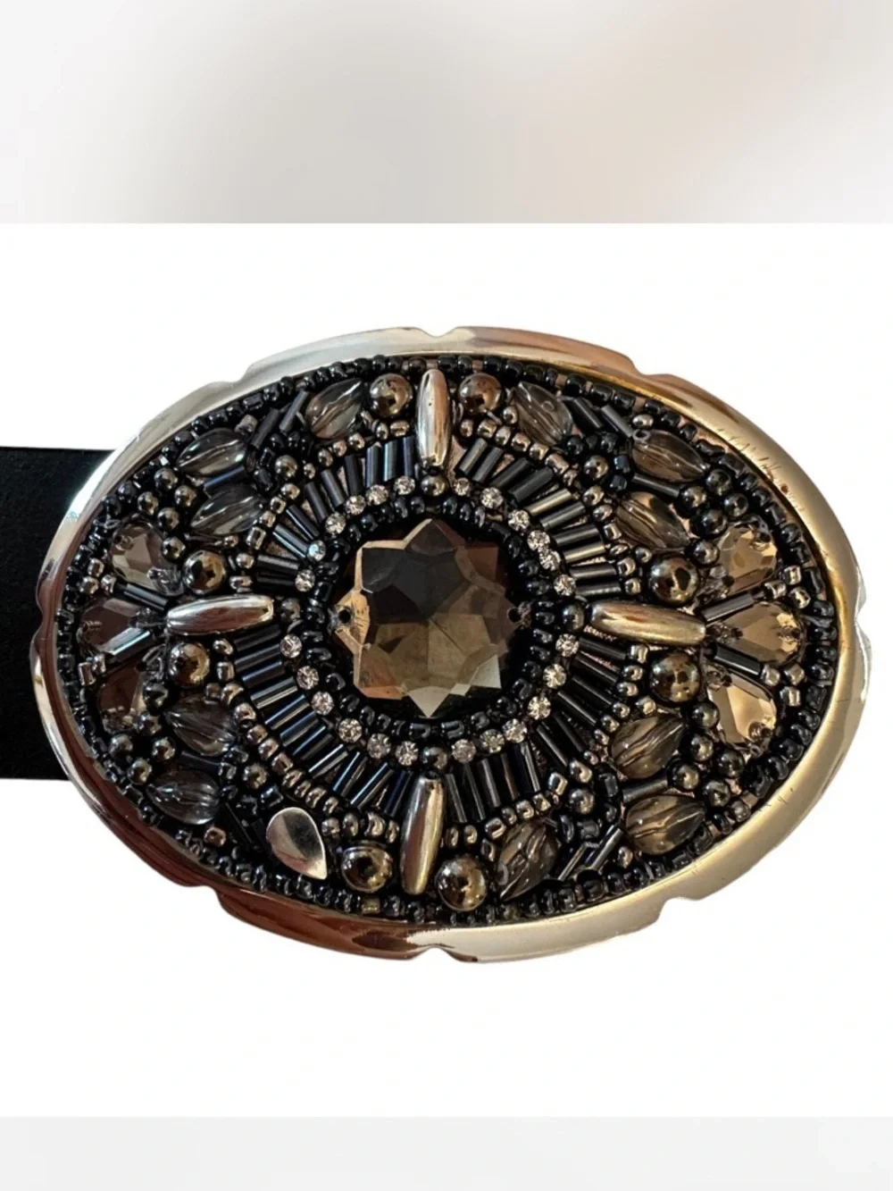 Vintage Chico’s Western Beaded Buckle Silver Belt